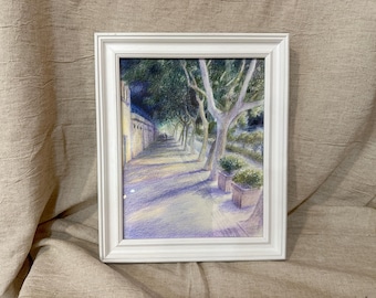 Hand-Drawn Urban Landscape Art | Colored Pencil Drawing, Framed