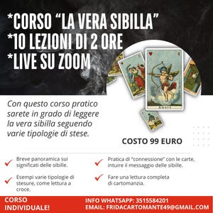 Corso di Cartomanzia "la vera Sibilla" 10 lezioni da 2 ore l'uno. CORSO INDIVIDUALE in DIRETTA