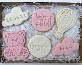 Welcome new baby girl or boy congratulations biscuits cookies gift box