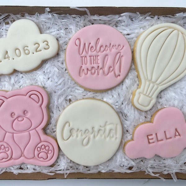 Welcome new baby girl or boy congratulations biscuits cookies gift box