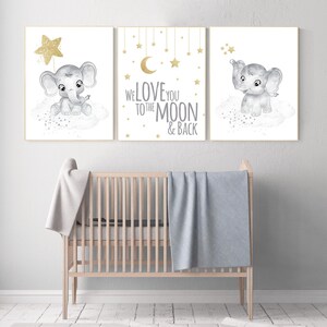 Gray Elephant Wall Decor, Elephant Print, Canvas Print, Stickers Print wall art Baby Boy, Nursery Decor, Children Art, Poster Set of 3