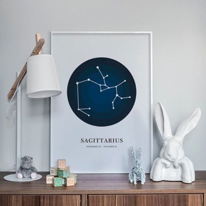 Sagittarius Constellation Print,Zodiac Sign Wall Art,Gift for Newborn,Nursery Room Decor,Celestial,Chidren&#39;s art Print,Stars,Astrology baby