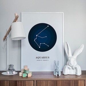 Aquarius Constellation Print, estrellas, zodiac sign wall art,regalo para recién nacido, vivero de astrología, decoración de la habitación para niños, celestial, impresión de arte personalizado para niños