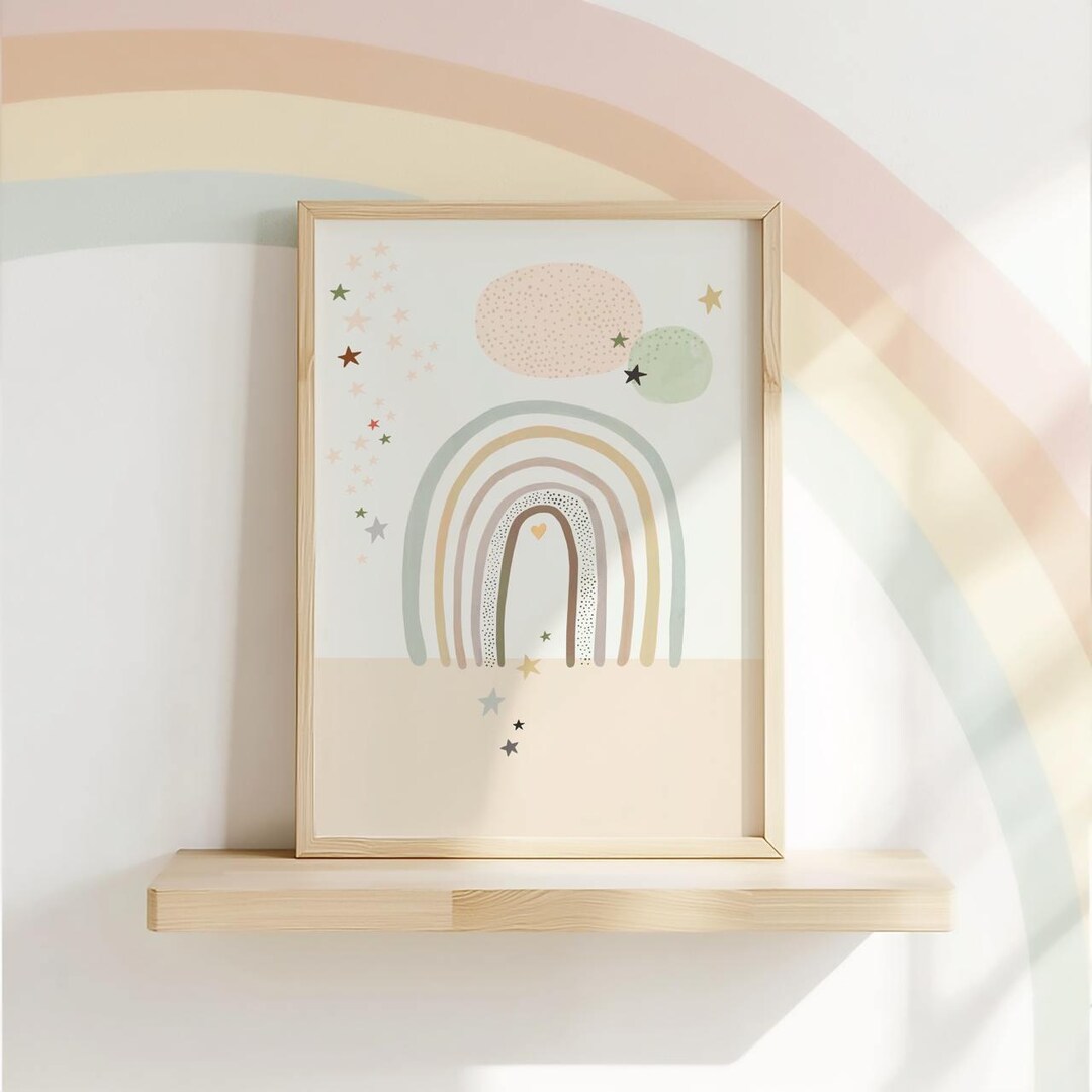 Boho Rainbow Wall Art for Kids – Neutral Rainbow Nursery Print ...