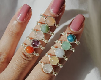 Anillo de cristal ~ Anillo de piedra preciosa natural ~ Anillo de plata con piedra de nacimiento ~ Anillo minimalista hecho a mano ~ Anillo de Pinterest de moda Y2K ~ Regalo para ella