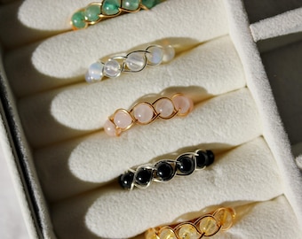 Braided Crystal Ring ~ Dainty Birthstone Ring ~ Gemstone Ring ~ Rose Quartz ~ Amethyst ~ Citrine ~ Green Aventurine ~ Gift for her