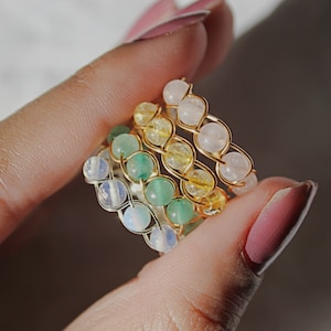 Braided Crystal Ring ~ Crystal Stone Ring ~ Rose Quartz ~ Amethyst ~ Citrine ~ Green Aventurine ~ Quartz ~ Gift For Her ~ Crystal Jewelry