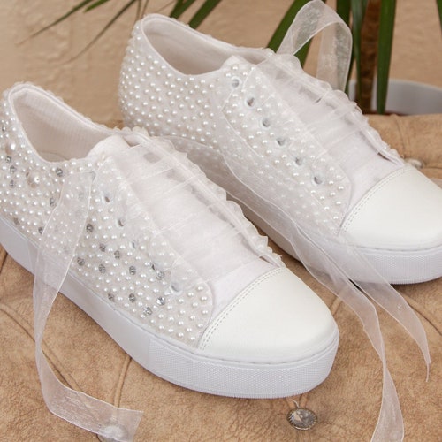 Pearl And Stones Pearl Coated Special for Brides Bridal Shoes Wedding Converse Bridal Shoes Bridal Sneakers Wedding Shoes For Bride
