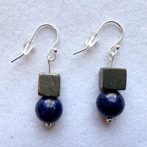 Handmade Lapis Lazuli and Pyrite Gemstone Bead Earrings - Please Read FULL Description