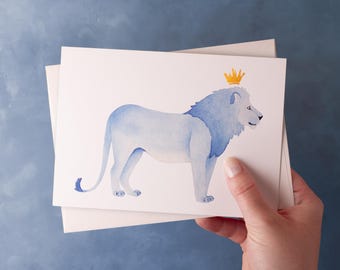 Watercolour Lion Blank Greeting Card