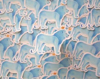 Blue Lion Sticker | Colourful Vinyl Stickers | Gold Foil Sticker