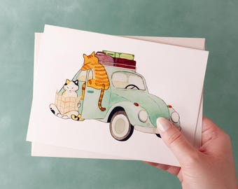 Watercolour Roadtrip Blank Greeting Card