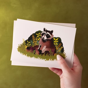 Carte de voeux vierge aquarelle raton laveur