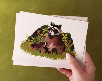 Watercolour Raccoon Blank Greeting Card