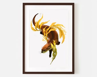 Sea Otter Art Print | Illustrated Wall Art