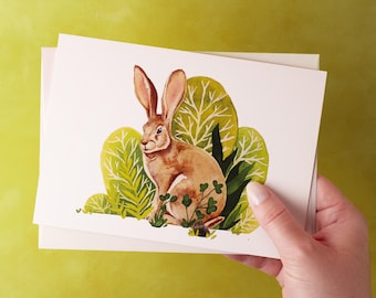 Watercolour Hare Blank Greeting Card