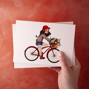 Watercolour Bike Girl Blank Greeting Card