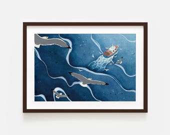 Watercolour Fishing Boat Print