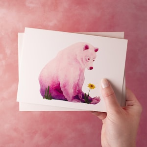Cartão de felicitações em branco com urso aquarela