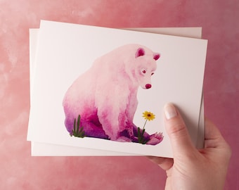 Watercolour Bear Blank Greeting Card