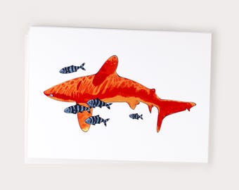 Orange Shark Mini Print | Illustrated Wall Art | Postcard Print