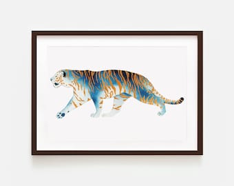 Watercolour Blue Tiger Print