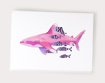 Pink Shark Mini Print | Illustrated Wall Art | Postcard Print