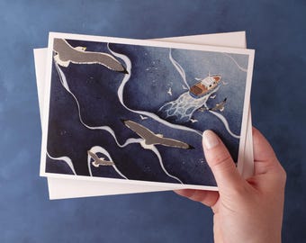 Watercolour Fishing Boat Blank Greeting Card