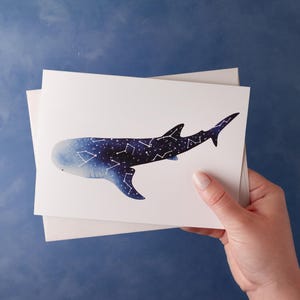 Carte de voeux vierge aquarelle requin baleine