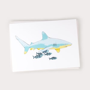 Miniaturowy wydruk Blue Shark | Ilustrowana sztuka ścienna | Wydruk pocztówki