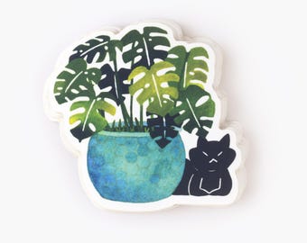 Monstera Cat Sticker