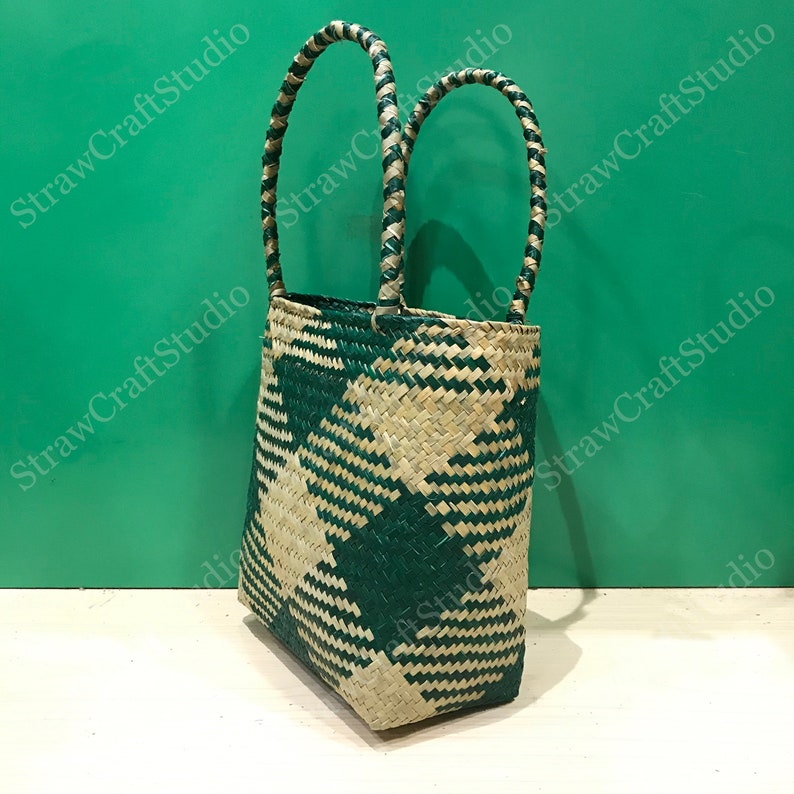 Seagrass Basket, Straw Handbag for Woman, Green Straw Bag, Seagrass Bag, Vintage Market Basket, Gift Basket Use New Vintage, Morocco Basket image 5
