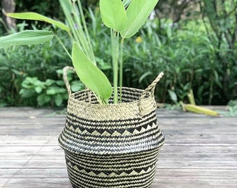 Stylish Seagrass Storage Basket -Basket for Plants-Handmade Belly Basket for Household Organization&Decoration-Natural Eco-Friendly Material