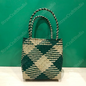 Seagrass Basket, Straw Handbag for Woman, Green Straw Bag, Seagrass Bag, Vintage Market Basket, Gift Basket Use New Vintage, Morocco Basket image 2