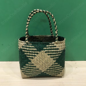 Seagrass Basket, Straw Handbag for Woman, Green Straw Bag, Seagrass Bag, Vintage Market Basket, Gift Basket Use New Vintage, Morocco Basket image 1