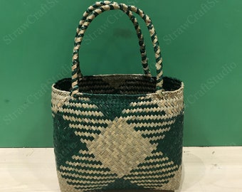 Seagrass Basket, Straw Handbag for Woman, Green Straw Bag, Seagrass Bag, Vintage Market Basket, Gift Basket Use New Vintage, Morocco Basket