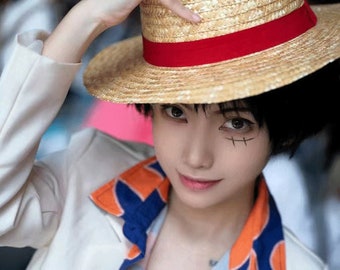 One Piece Anime Cosplay Chapeau De Paille, Monkey D. Luffy Chapeau De Paille, Accessoire Respirant Chapeau De Plage, Chapeau De Paille, Paille Fedora, Pirates Captain Manga