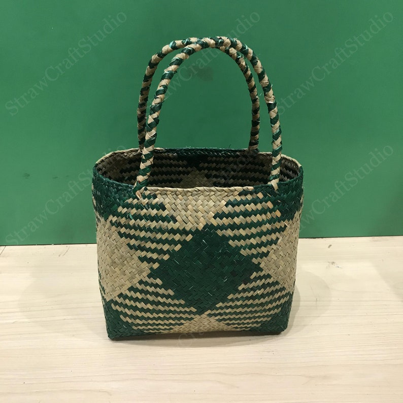 Seagrass Basket, Straw Handbag for Woman, Green Straw Bag, Seagrass Bag, Vintage Market Basket, Gift Basket Use New Vintage, Morocco Basket image 7