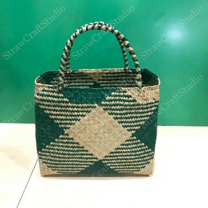 Seagrass Basket, Straw Handbag for Woman, Green Straw Bag, Seagrass Bag, Vintage Market Basket, Gift Basket Use New Vintage, Morocco Basket image 3