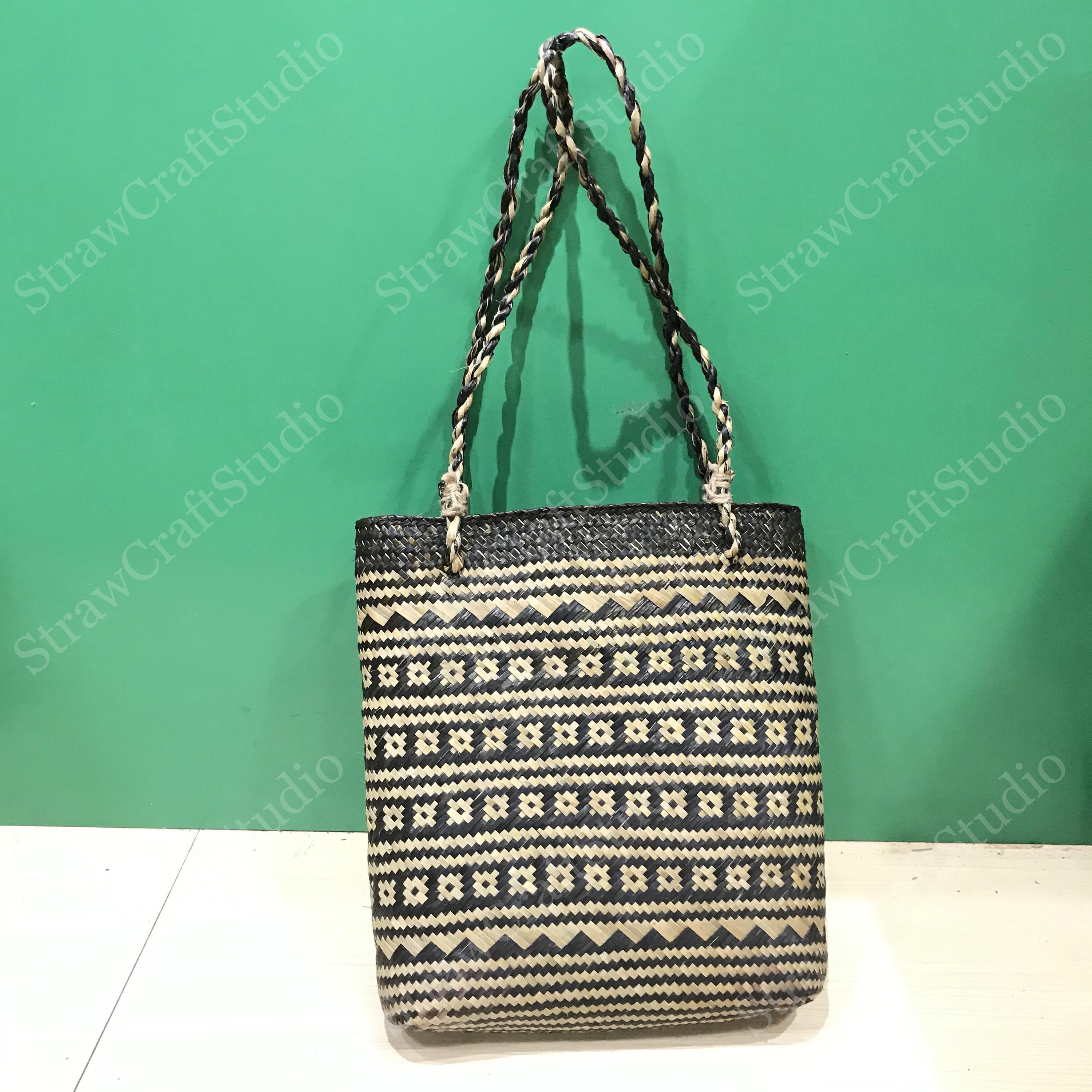 Black Beach Bag Straw Bag Straw Handbags for Women Shopping Etsy