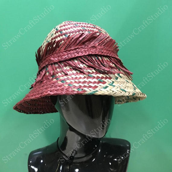 Beach Hat for Men, Sun Hat Womens, Floppy Hat, Straw Hat, Beach Lover Gift,  Fisherman Hat, Vintage Beach Wedding Hat, Red Green Boho Hats 