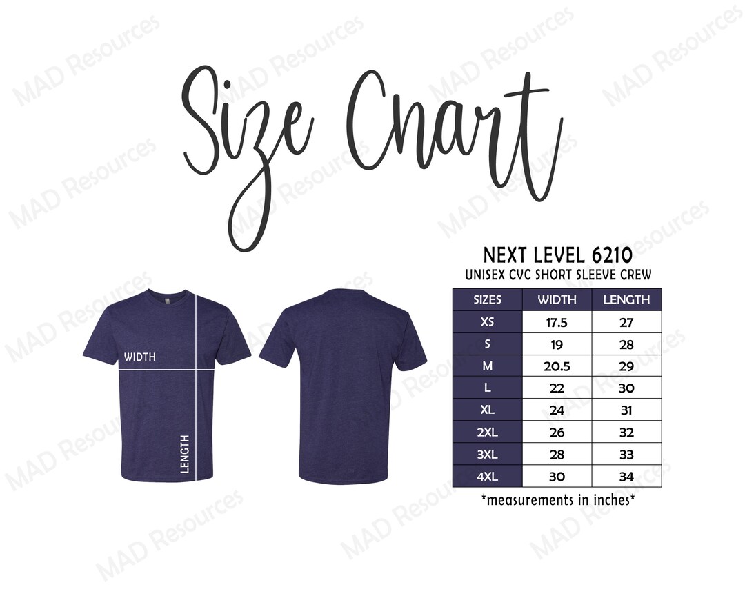 Next Level 6210 Size Chart, Next Level Unisex CVC Crew Tshirt Size