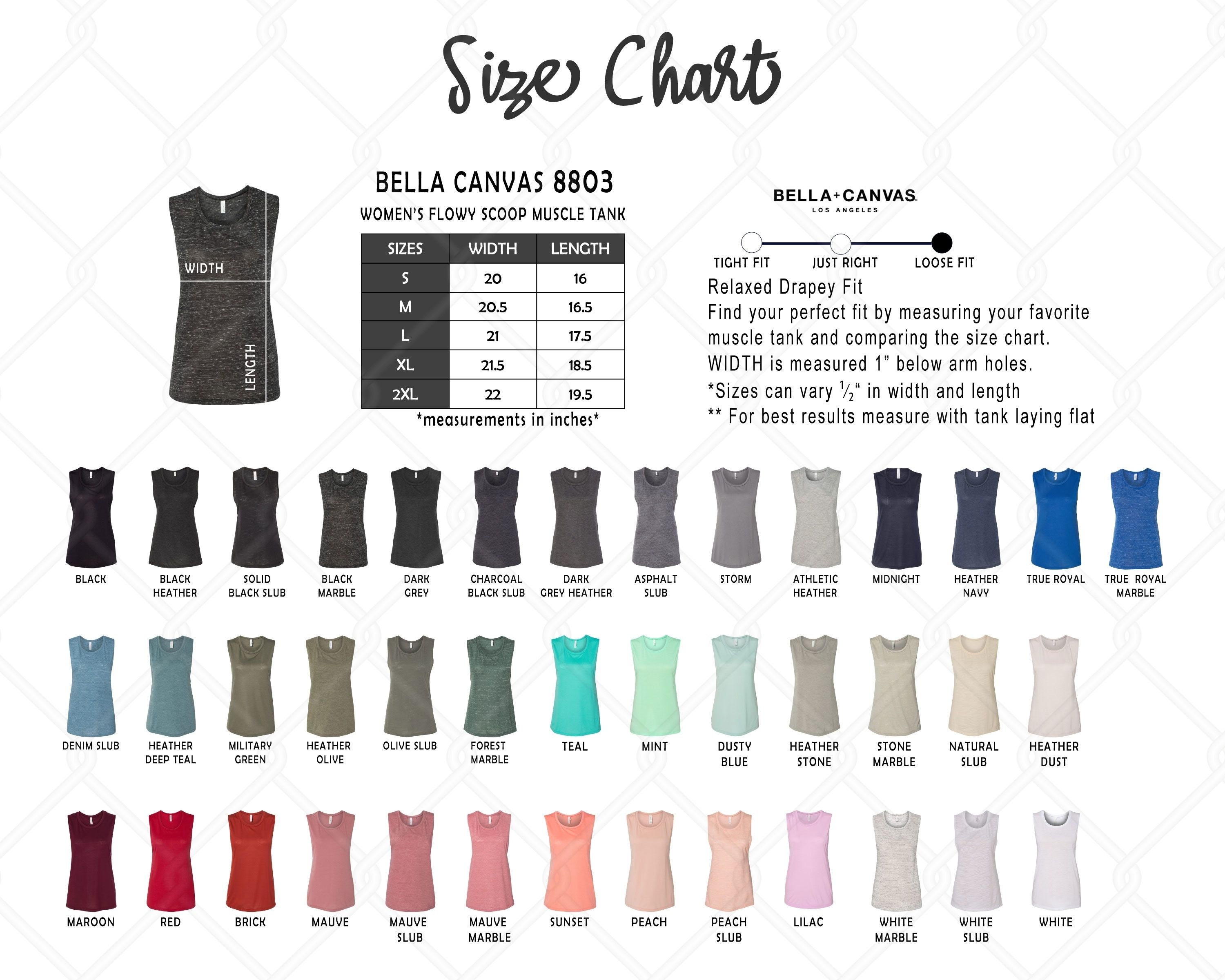 Download Bella Canvas 8803 size and color chart Bella canvas 8803 Size | Etsy
