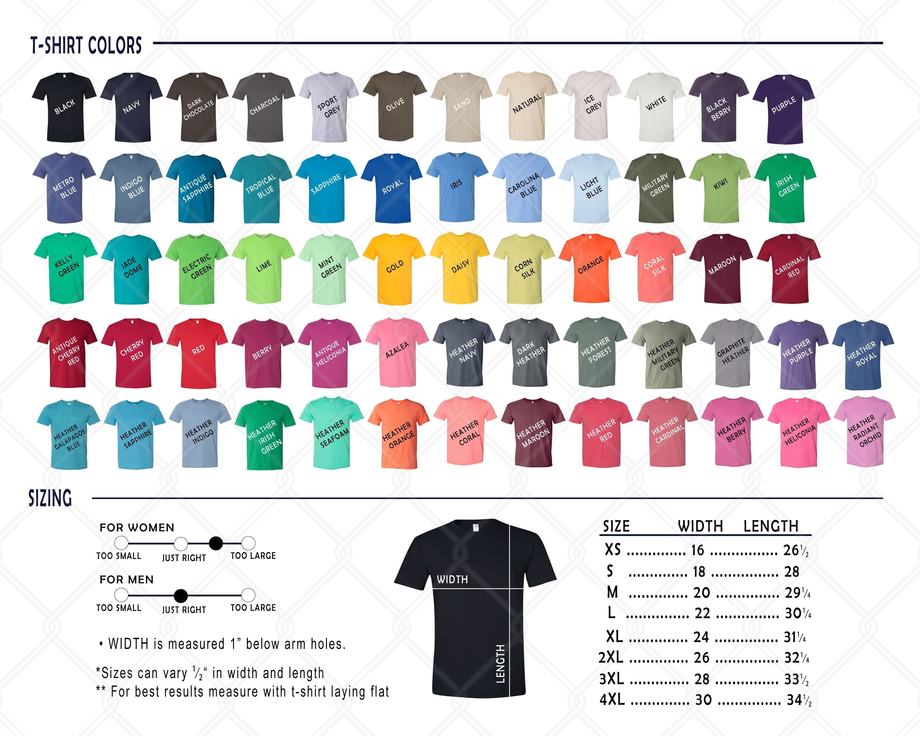 Every Color Digital File Shirt Color Chart // Gildan 5000 Colorful ...