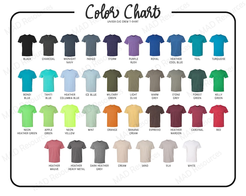 Next Level 6210 Color Chart, Next Level Unisex CVC Crew Tshirt Color ...
