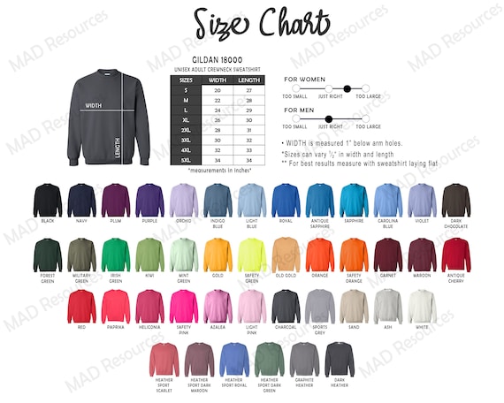 Every Color Digital File Shirt Color Chart // Gildan 18000/ Unisex ...