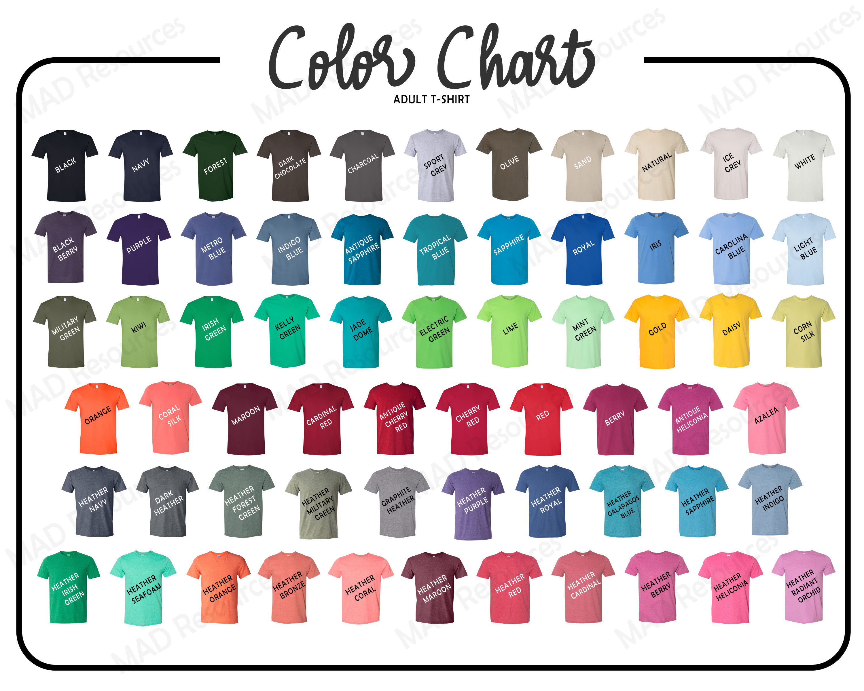 Gildan 64000 Color Chart 640 Color Chart Crew Neck Every Color Gildan ...