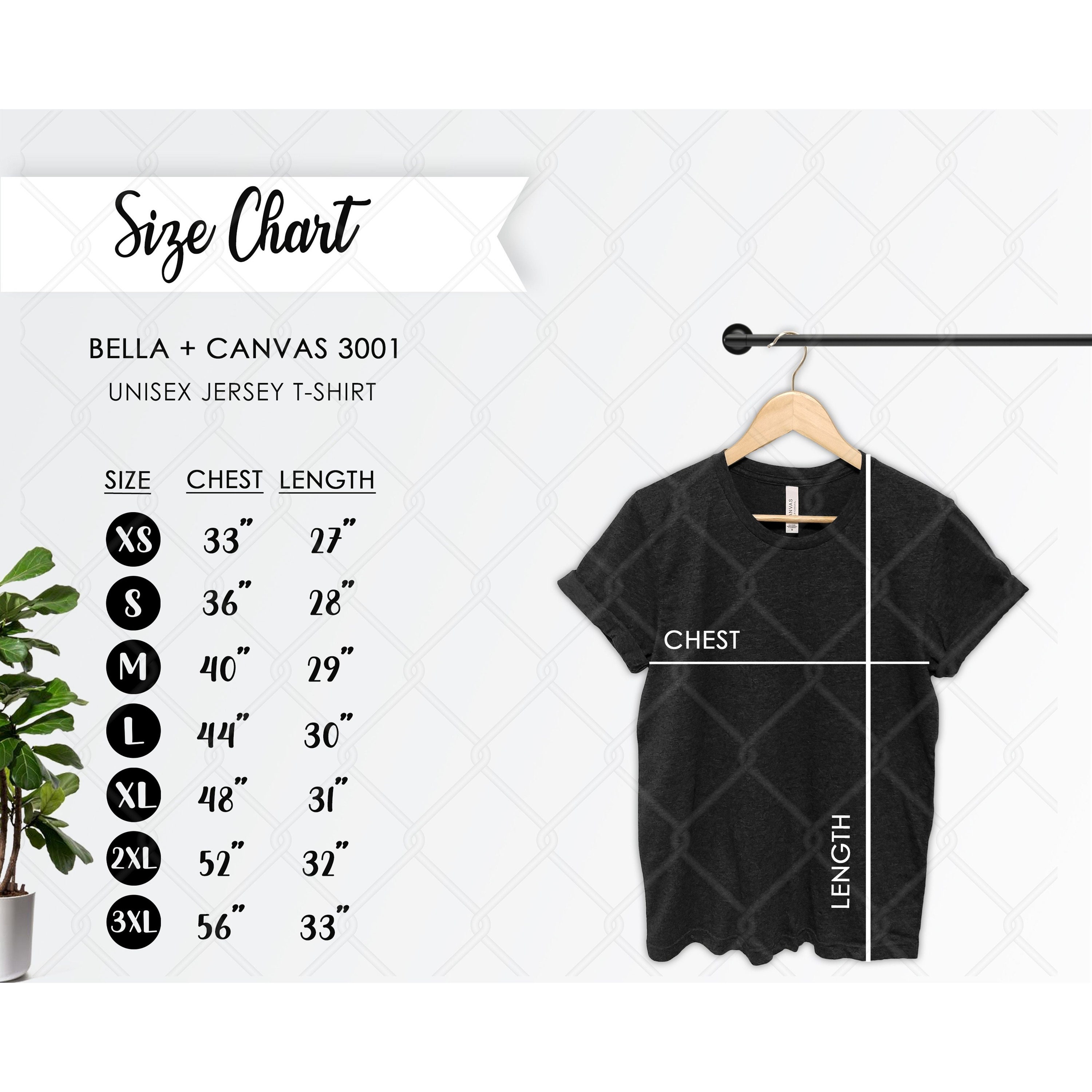 Bella Canvas 3001 Size Chart Bella Canvas T-shirt Size - Etsy UK