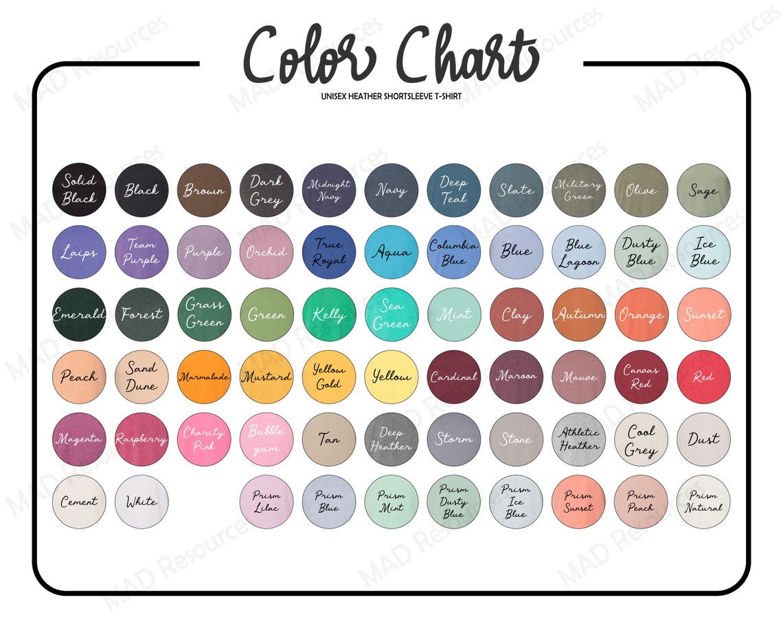 Download Bella Canvas 3001 Color Chart ALL 65 COLORS Bella Canvas | Etsy