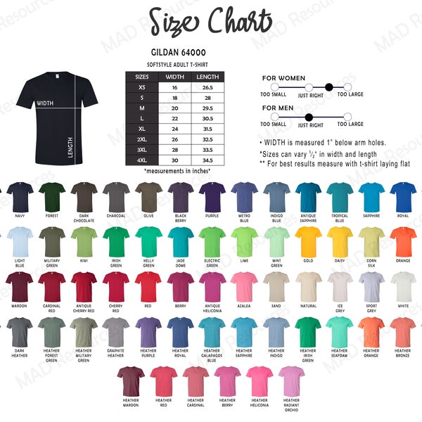 G800 Gildan Color Chart Etsy